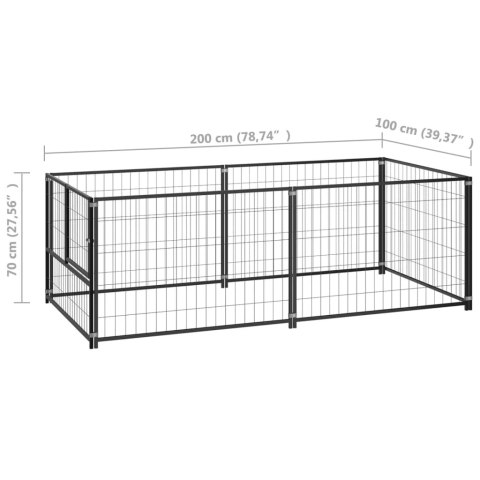  Kojec dla psa, czarny, 200x100x70 cm, stalowy