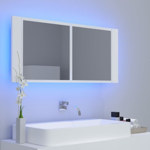  Szafka łazienkowa z lustrem i LED, biała, 100x12x45 cm, akryl