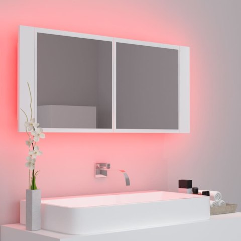  Szafka łazienkowa z lustrem i LED, biała, 100x12x45 cm, akryl