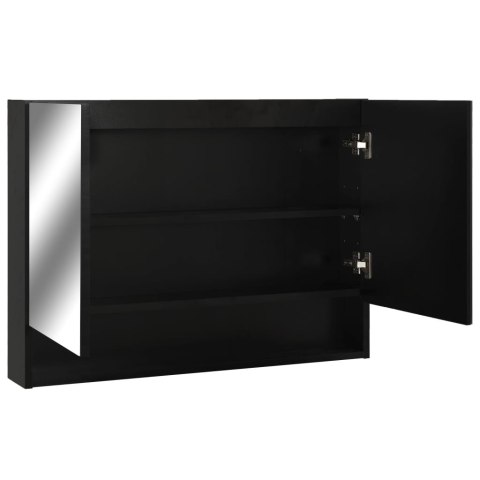  Szafka łazienkowa z lustrem i LED, czarna, 80x15x60 cm, MDF