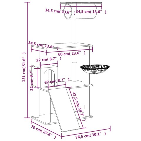  Drapak dla kota z sizalowymi słupkami, jasnoszary, 131 cm