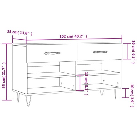  Ławka z miejscem na buty, biała, 102x35x55 cm