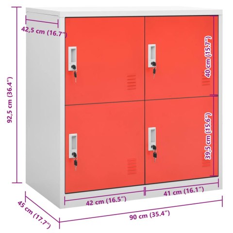  Szafka zamykana na klucz, szaro-czerwona, 90x45x92,5 cm, stal