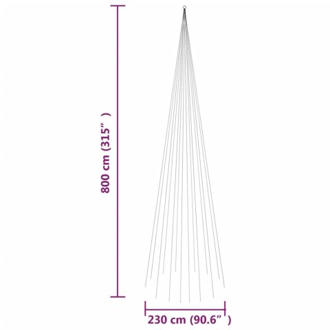  Choinka do montażu na maszcie 1134 ciepłych białych LED, 800 cm