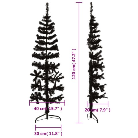  Smukła choinka połówka ze stojakiem, sztuczna, czarna, 120 cm