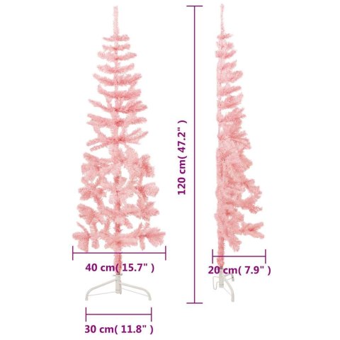  Smukła choinka połówka ze stojakiem, sztuczna, różowa, 120 cm