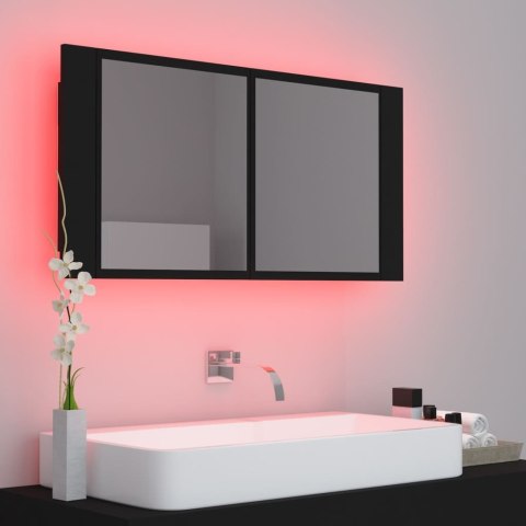  Szafka łazienkowa z lustrem i LED, czarna, 90x12x45 cm, akryl