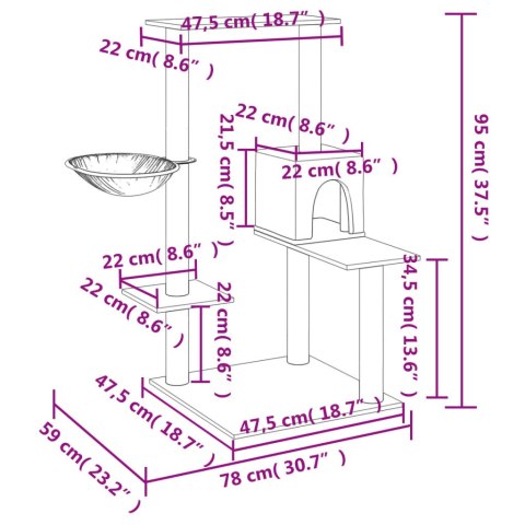  Drapak dla kota z sizalowymi słupkami, jasnoszary, 95 cm