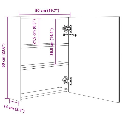  Szafka łazienkowa z lustrem i LED, lśniąca szarość, 50x14x60 cm