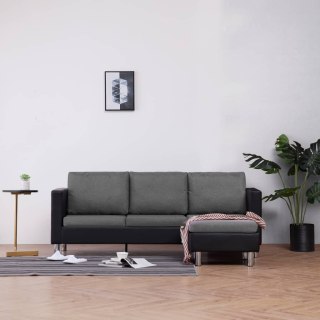  3-osobowa sofa z poduszkami, czarna, sztuczna skóra