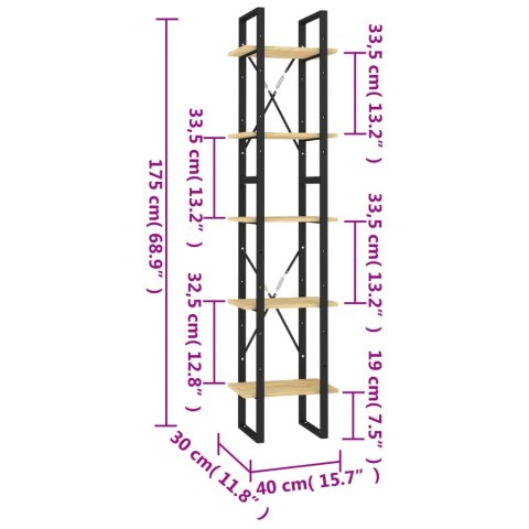  5-poziomowy regał na książki, 40x30x175 cm, lite drewno sosnowe