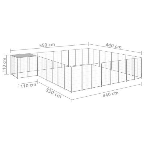  Kojec dla psa, srebrny, 20,57 m², stalowy