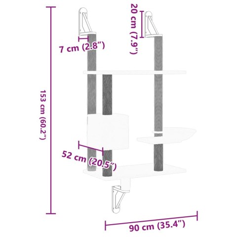  Ścienne drzewko dla kota z drapakiem, jasnoszare, 153 cm