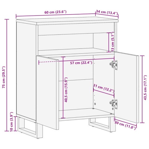  Szafka, 60x34x75 cm, lite surowe drewno mango