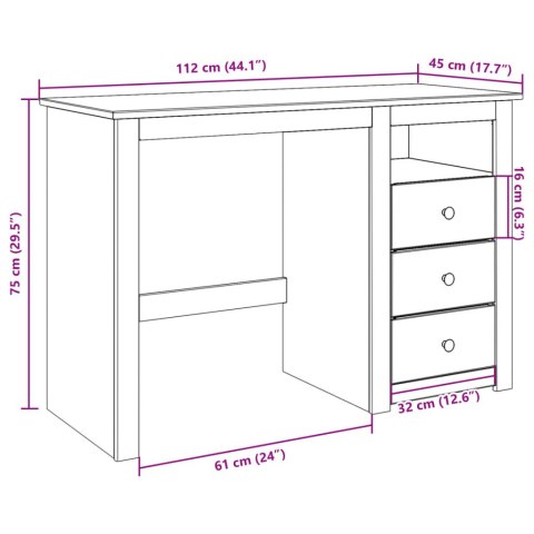  Biurko Panama, 112x45x75 cm, lite drewno sosnowe