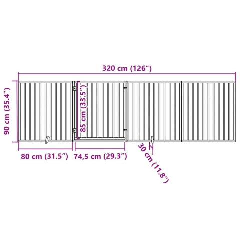  Składana bramka dla psa, z drzwiami, 4 panele, biała, 320 cm