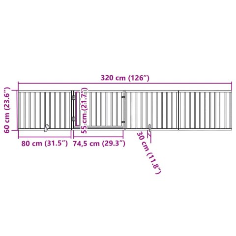  Składana bramka dla psa, z drzwiami, 4 panele, brąz, 320 cm