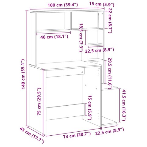  Biurko z półkami, czarne 100x45x140 cm, materiał drewnopochodny