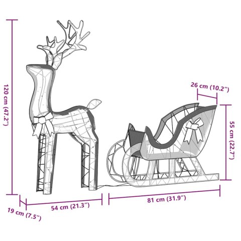  Świąteczne renifery z saniami, 100 zimnych białych LED