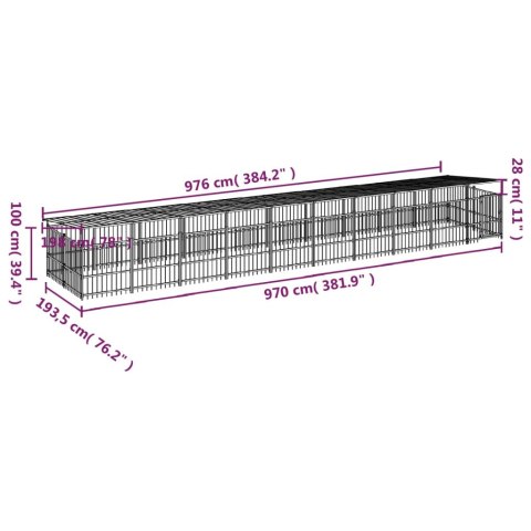  Kojec zewnętrzny dla psów, z zadaszeniem, stalowy, 18,77 m²