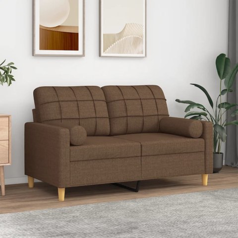  2-osobowa sofa z poduszkami, brązowa, 120 cm, tkanina