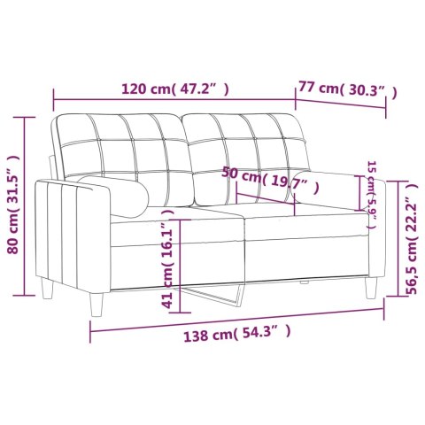  2-osobowa sofa z poduszkami, brązowa, 120 cm, tkanina