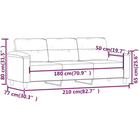  3-osobowa sofa, kremowa, 180 cm, tapicerowana mikrofibrą