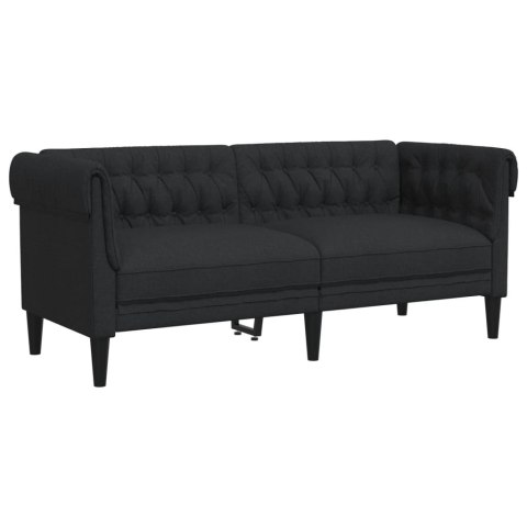  Sofa Chesterfield, dwuosobowa, czarna, obita tkaniną