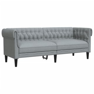  Sofa Chesterfield, trzyosobowa, jasnoszara, obita tkaniną