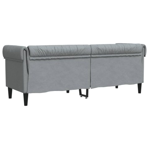  Sofa Chesterfield, trzyosobowa, jasnoszara, obita tkaniną