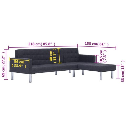  Sofa w kształcie litery L, ciemnoszara, poliester