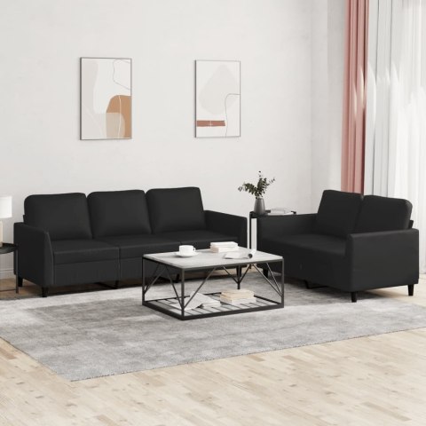  2-osobowa sofa z poduszkami, czarna, sztuczna skóra