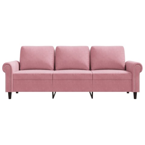  Sofa 3-osobowa, różowa, 180 cm, obita aksamitem