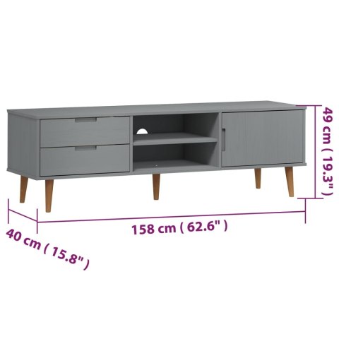  Szafka TV MOLDE, szara, 158x40x49 cm, lite drewno sosnowe