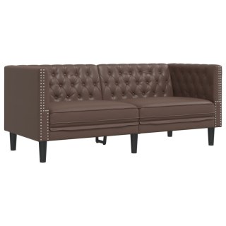  Sofa Chesterfield, 2-os., brązowa, tapicerowana sztuczną skórą