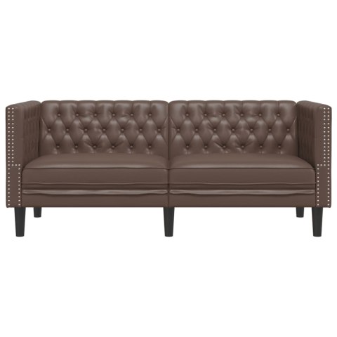  Sofa Chesterfield, 2-os., brązowa, tapicerowana sztuczną skórą