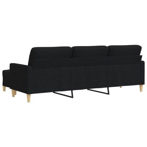  3-osobowa sofa z podnóżkiem, czarna, 210 cm, tkaniną