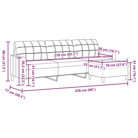  3-osobowa sofa z podnóżkiem, czarna, 210 cm, tkaniną