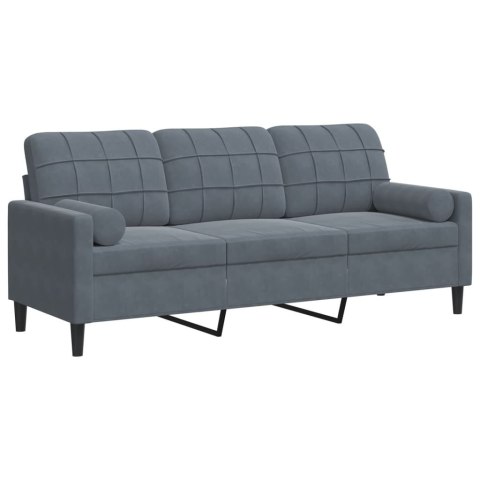  3-osobowa sofa z poduszkami, ciemnoszara, 180 cm, aksamit