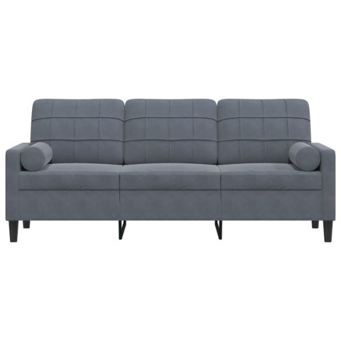  3-osobowa sofa z poduszkami, ciemnoszara, 180 cm, aksamit