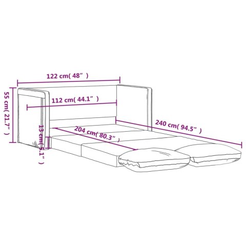  Sofa podłogowa 2-w-1, jasnoszara, 122x204x55 cm, aksamit