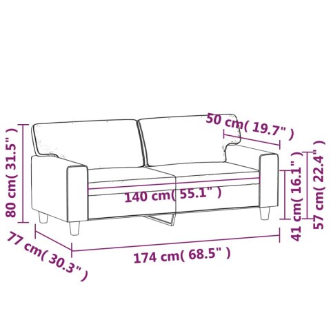  2-osobowa sofa, szary, 140 cm, sztuczna skóra