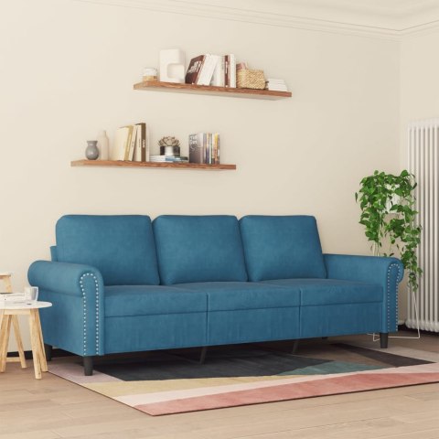  Sofa 3-osobowa, niebieski, 180 cm, tapicerowana aksamitem