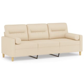  3-osobowa sofa z poduszkami, kremowa, 180 cm, tkanina