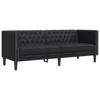  Sofa Chesterfield, 3-os., czarna, tapicerowana sztuczną skórą