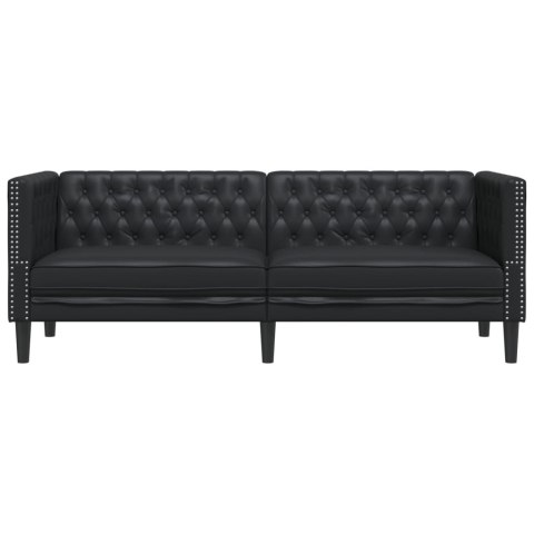  Sofa Chesterfield, 3-os., czarna, tapicerowana sztuczną skórą