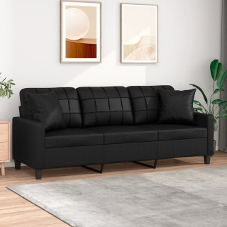  3-osobowa sofa z poduszkami, czarna, 180 cm, sztuczna skóra