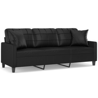  3-osobowa sofa z poduszkami, czarna, 180 cm, sztuczna skóra