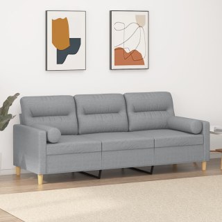  3-osobowa sofa z poduszkami, jasnoszara, 180 cm, tkanina