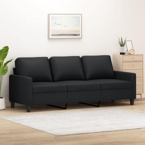  3-osobowa sofa, czarna, 180 cm, obita sztuczną skórą